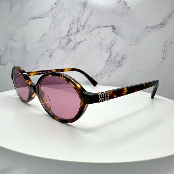 New MIU MIU Sunglasses Brown Tortoise Round Acetate Gold Metal Logo Authentic main image 15
